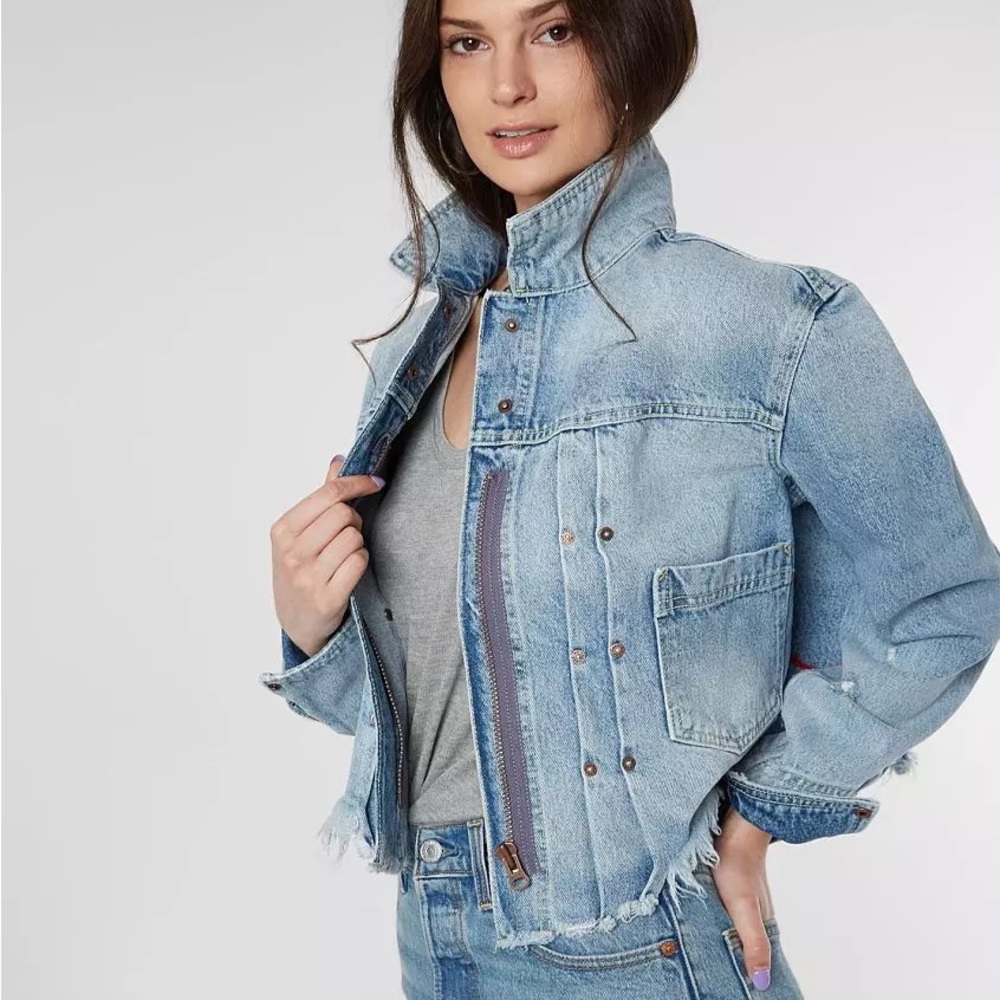 Free People Light Blue Distressed Jean Jacket